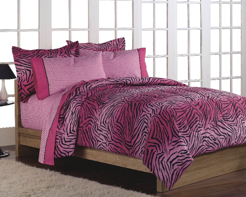 NEW Girls Teen Hot Pink Zebra Animal Print Twin Comforter Bedding Set